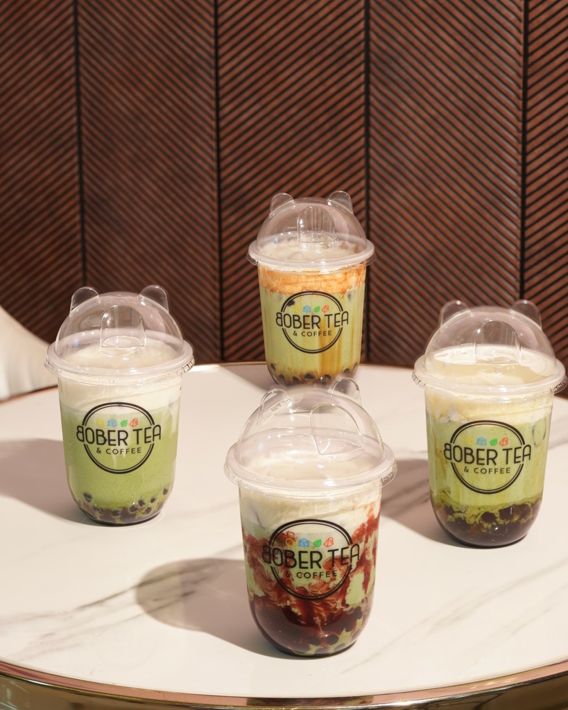 Four Bober Tea drinks displayed together